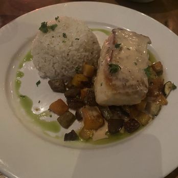 Three OAK Steakhouse - Halibut with rice and root vegetables - Steakhouses Near Me - Easton, Pennsylvania Three OAK Steakhouse - Halibut with rice and root vegetables - Steakhouses Near Me - Easton, Pennsylvania
