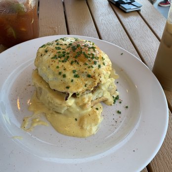 Vicious Biscuit - The Crab Benny, iced honey latte with almond milk, and the vicious Bloody Mary. - Coffee & Tea Near Me - Mount Pleasant, South Carolina