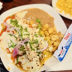 Angel's Kitchen - Chilaquiles of Chicken with Red and Green Salsa