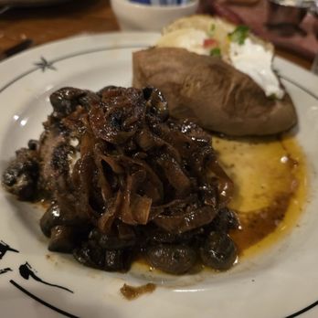 Saltgrass Steak House - smothered sirloin 8 Oz and "loaded" potato - Steakhouses Near Me - San Antonio, Texas Saltgrass Steak House - smothered sirloin 8 Oz and "loaded" potato - Steakhouses Near Me - San Antonio, Texas