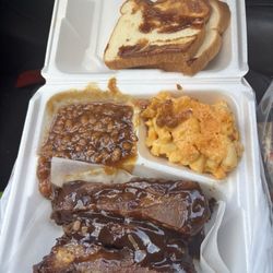S&J Southern BBQ - Rib Dinner with Mac N Cheese and Baked Beans