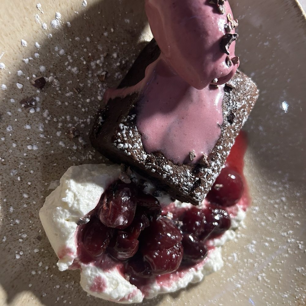 Deconstructed Black Forest with homemade cherry ice cream.