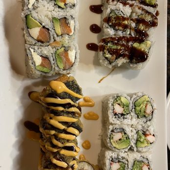 Ichiban - Philadelphia Roll (Top left), Godzilla Roll (Bottom Left), Eel Roll (Top Right), California Roll (Bottom Right) - Japanese Near Me - Williamsburg, Virginia Ichiban - Philadelphia Roll (Top left), Godzilla Roll (Bottom Left), Eel Roll (Top Right), California Roll (Bottom Right) - Japanese Near Me - Williamsburg, Virginia