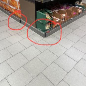 ALDI - Bumper guard sticking out hazard as basket get caught causing an abrupt stop - Grocery Near Me - Hesperia, California