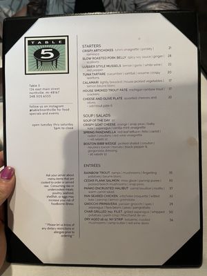 Menu photo 1 Table 5 Northville, MI