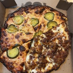 Pickle pizza and chicken, bacon, ranch. Yum!! Pickle pizza and chicken, bacon, ranch. Yum!!