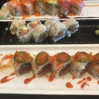 Wasabi Bistro - Top to bottom: rainbow roll, philly roll, and Geisha roll - Japanese Near Me - Livermore, California Wasabi Bistro - Top to bottom: rainbow roll, philly roll, and Geisha roll - Japanese Near Me - Livermore, California