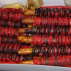 Sony's Sweets n Eats - Red and black themed chocolate covered pretzel rods
