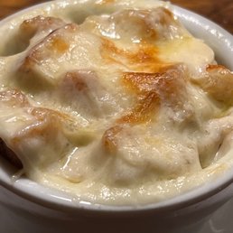 French Onion Soup with melted Provolone