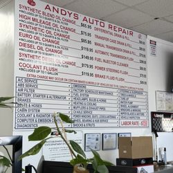Andy's Auto Repair & Tires - Price list for repairs