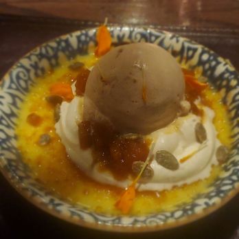 Maya - Dessert...excellent...pumpkin custard with Cinnamon ice cream - Mexican Near Me - New York, New York