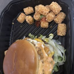 Smoked Gouda Bacon Chutney Burger and Side Tater Tots Smoked Gouda Bacon Chutney Burger and Side Tater Tots