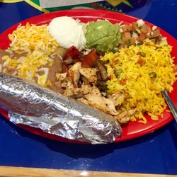 Chicken Fajita Plate with mixed rice and refried beans $8
