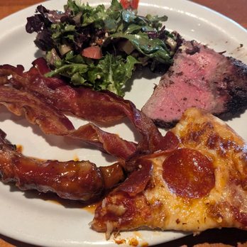 Salt Creek Grille - House salad, beef, bacon, and pizza. All of these items were very good. - New American Near Me - Valencia, California Salt Creek Grille - House salad, beef, bacon, and pizza. All of these items were very good. - New American Near Me - Valencia, California