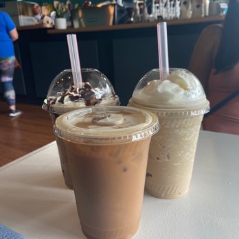Cream + Sugar Coffeehouse - Cold Brew + Almond Milk, Mocha Frap extra shot added drizzle, Caramel Frap - Coffee & Tea Near Me - Cincinnati, Ohio