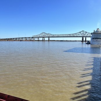 Paddlewheeler Creole Queen - A bridge at the port and a Royal Caribbean liner docked next to us. - Cajun/Creole Near Me - New Orleans, Louisiana