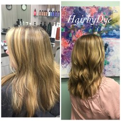 Hair by Dye - Before and after. Soft fall balayage