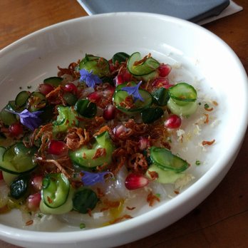 Apero - Fresh snapper, served sashimi style with pomegranate, tiny cucumber balls, olive oil, and crispy onion. - Wine Bars Near Me - Newton, AUK