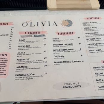 Café OLIVIA - Drink menu - Coffee & Tea Near Me - Dallas, Texas