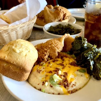 Della J's Delectables - Catfish and grits with sides - cornbread, Mac and CB read and collard greens - Southern Near Me - Alexandria, Virginia Della J's Delectables - Catfish and grits with sides - cornbread, Mac and CB read and collard greens - Southern Near Me - Alexandria, Virginia