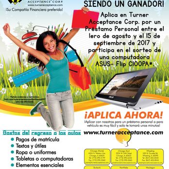 Turner Acceptance - Back to school being a winner! ¡Regresa a clases siendo un ganador! - Auto Loan Providers Near Me - Chicago, Illinois Turner Acceptance - Back to school being a winner! ¡Regresa a clases siendo un ganador! - Auto Loan Providers Near Me - Chicago, Illinois