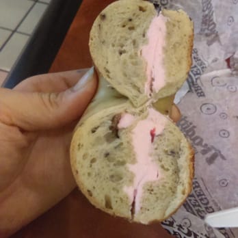 Bruegger's Bagels - Blueberry bagel with strawberry cream cheese - Bagels Near Me - Bloomington, Minnesota Bruegger's Bagels - Blueberry bagel with strawberry cream cheese - Bagels Near Me - Bloomington, Minnesota