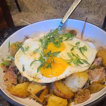 Supra - Breakfast Ojakhuri!! The pork, potatoes, green sauce, and eggs....MMM!!! - Bars Near Me - Washington, DC, District of Columbia