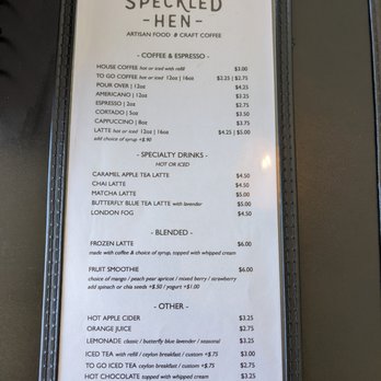 Speckled Hen Coffee - Drink menu - Coffee & Tea Near Me - Strasburg, Pennsylvania