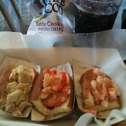 Luke's Lobster Bethesda - Taste of Maine - 1/2 crab roll, 1/2 lobster roll, 1/2 shrimp roll with chips and a blueberry soda