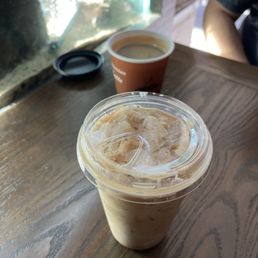 Hot Americano and brown sugar vanilla iced latte