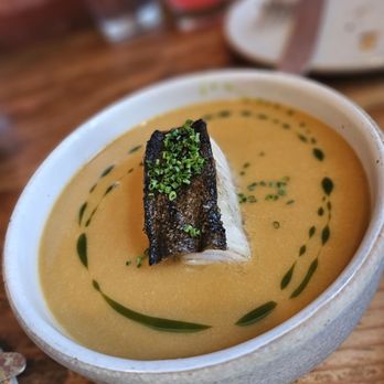 Off Alley - Dungeness crab bisque, and black cod with herb oil - Wine Bars Near Me - Seattle, Washington