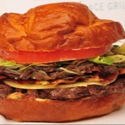 Jake's Drive In Burgers - Smoked gouda cheese applewood bacon carmelized onions lettuce tomatoes