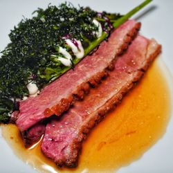 Chairs - Duck with fried kale that has a duck, beetroot and cream filling
