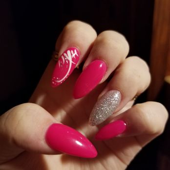 Chic Nails - Almond/stiletto nails dark pink with design - Nail Salons Near Me - Norfolk, Virginia