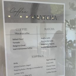 Drink options and toppings menu