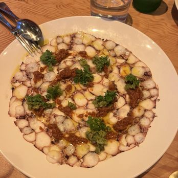 Dalida - Octopus & Sujuk - thinly sliced octopus, olive caper dressing pork sujuk sauce - Mediterranean Near Me - San Francisco, California Dalida - Octopus & Sujuk - thinly sliced octopus, olive caper dressing pork sujuk sauce - Mediterranean Near Me - San Francisco, California
