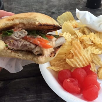 Kickshaws - Fish sandwich (seared ahi tuna caught the day prior!) - Food Trucks Near Me - Hanapepe, Hawaii Kickshaws - Fish sandwich (seared ahi tuna caught the day prior!) - Food Trucks Near Me - Hanapepe, Hawaii