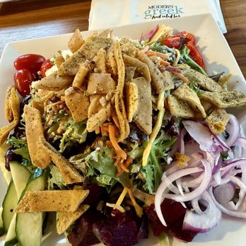 Modern Greek and Salad Bar - Greek salad with pita chips-HUGE! - Greek Near Me - Troy, Michigan Modern Greek and Salad Bar - Greek salad with pita chips-HUGE! - Greek Near Me - Troy, Michigan