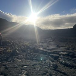 Inside the volcanic crater with amazing steam pockets! Gorgeous sunset!