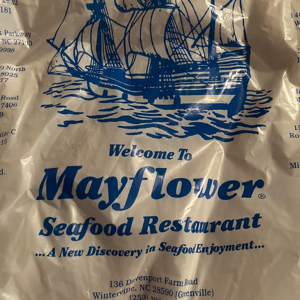 Mayflower Seafood - Mayflower logo bag for carry out - Seafood Near Me - Burlington, North Carolina