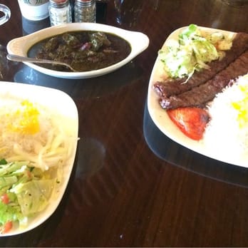 Caspian Grill - From the lunch menu K3 beef stew and S3 beef kebab. The tomatoes are great to eat in sync with the beef kebab. - Persian/Iranian Near Me - Austin, Texas