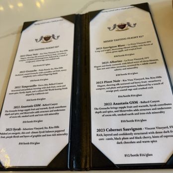 Skyenna Wine Lounge - Tasting menu 7/2026 - Wine Tasting Room Near Me - Santa Barbara, California