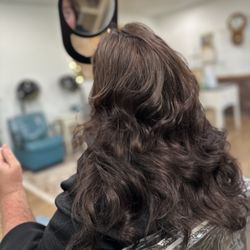 Simply Stylish by Michele Ritchey - brunette, hair color refresh, gray coverage, haircut blow-dry and curls, Bedford,PA