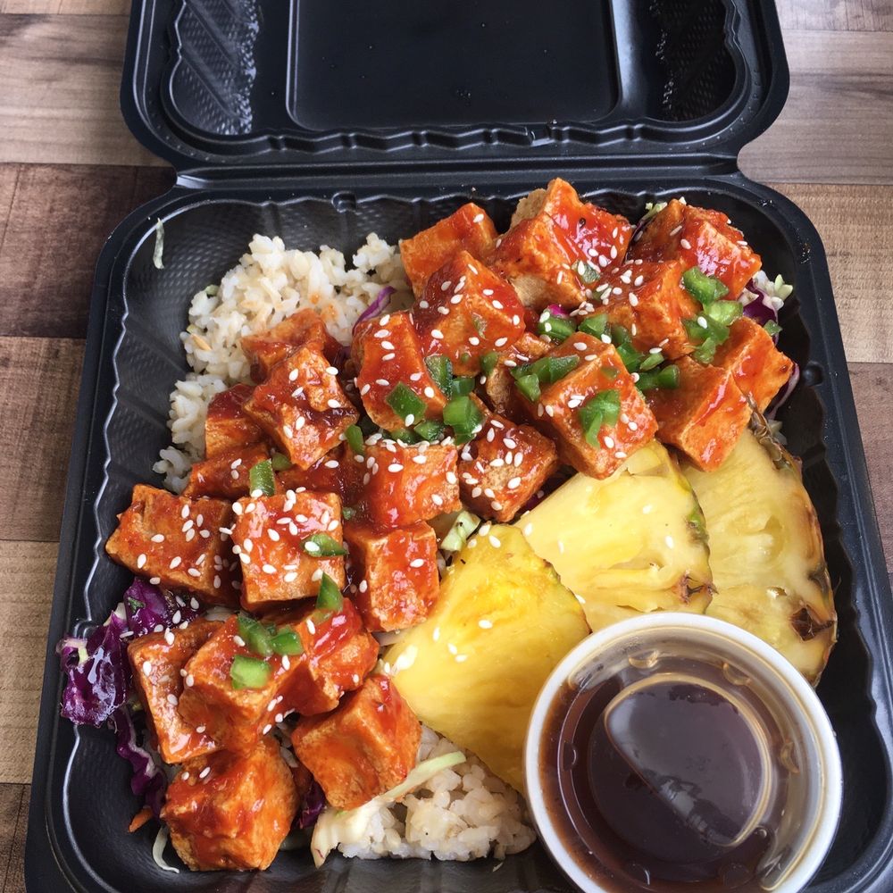 Tofu w/ Pineapple jalapeño bbq & island cabbage Garlic sauce on the side Tofu w/ Pineapple jalapeño bbq & island cabbage Garlic sauce on the side