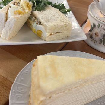 Proper Rose Garden - Vanilla Mille Crepe and House Egg Salad Sandwich - Themed Cafes Near Me - Katy, Texas Proper Rose Garden - Vanilla Mille Crepe and House Egg Salad Sandwich - Themed Cafes Near Me - Katy, Texas