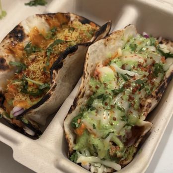 Mazala Pizza - tikka paneer (L)  Butter masala (R) - Halal Near Me - Chicago, Illinois