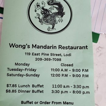 Wong's Mandarin Restaurant - Menu page1 - Chinese Near Me - Lodi, California Wong's Mandarin Restaurant - Menu page1 - Chinese Near Me - Lodi, California