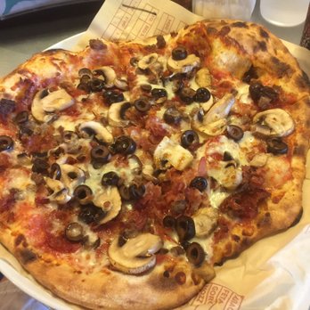 MOD Pizza - Medium "Mod" with ground beef, pepperoni, xtra bacon, mushrooms & black olives - Pizza Near Me - Katy, Texas MOD Pizza - Medium "Mod" with ground beef, pepperoni, xtra bacon, mushrooms & black olives - Pizza Near Me - Katy, Texas