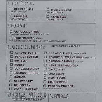 Acai Carioca - Menu sheet - Juice Bars & Smoothies Near Me - San Diego, California Acai Carioca - Menu sheet - Juice Bars & Smoothies Near Me - San Diego, California