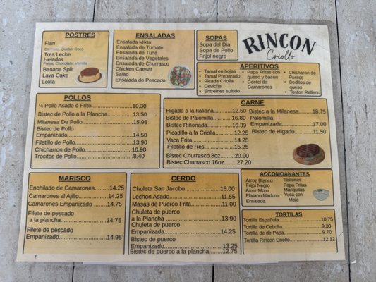 Menu photo 1 Rincon Criollo Restaurant Miami, FL Menu photo 1 Rincon Criollo Restaurant Miami, FL